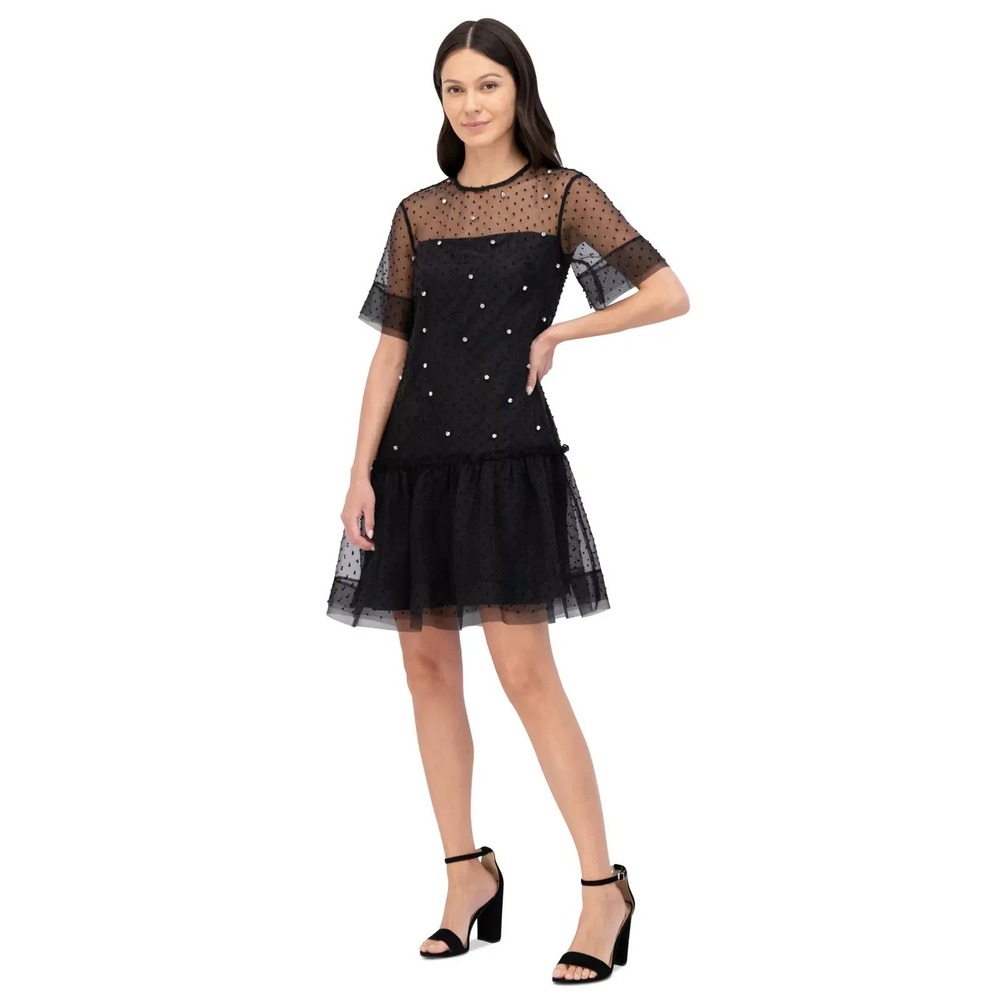 Vince Camuto Women's‎ Little Black Dress Size 4 Organza Embellished Lace